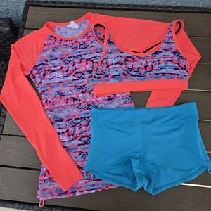 TYR Women Sundrata Rashguard & Racerback Top & Sky Blue Boyshort Sz S NEW Sample